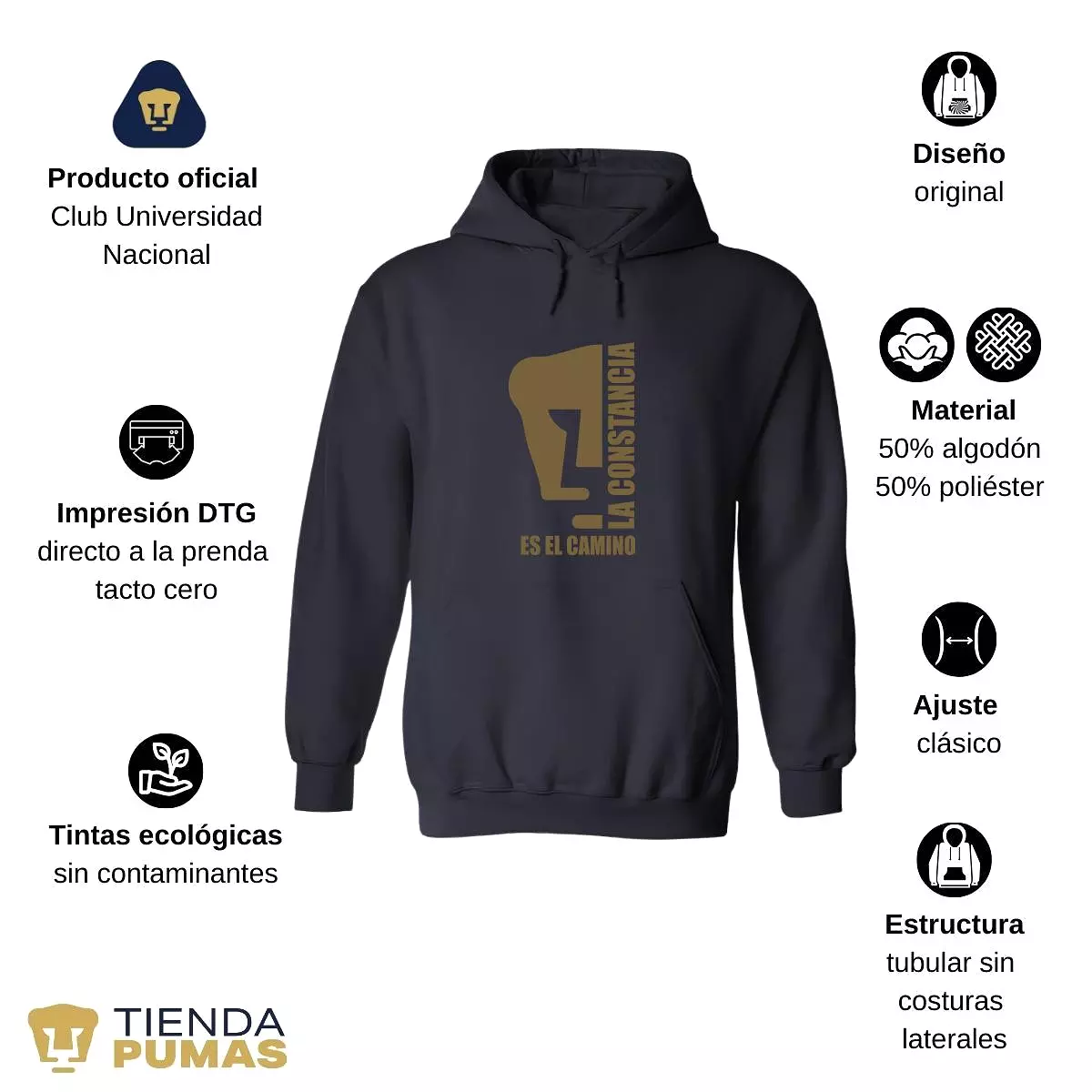 Sudadera Hombre Hoodie  Pumas UNAM La constancia