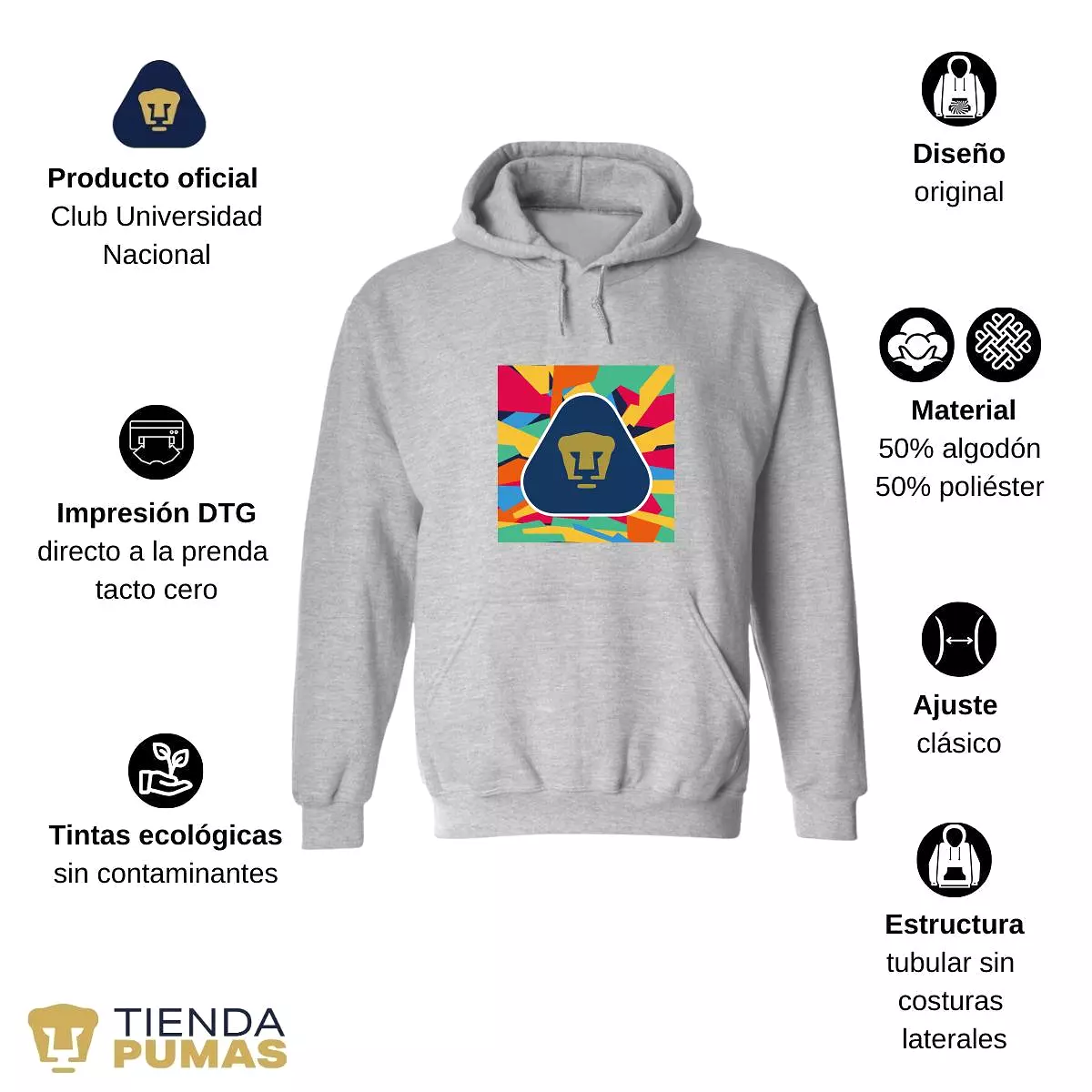 Sudadera Hombre Hoodie  Pumas UNAM Logo Multicolor