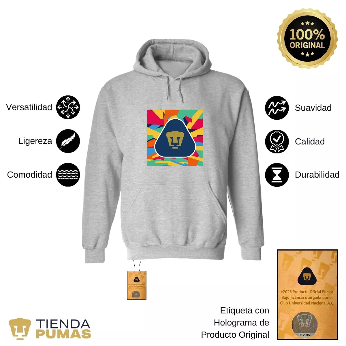 Sudadera Hombre Hoodie  Pumas UNAM Logo Multicolor