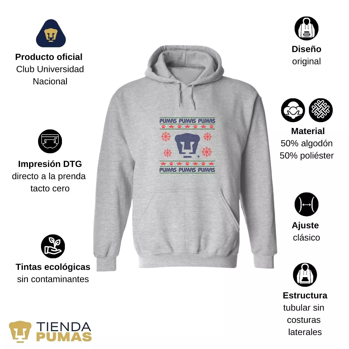 Sudadera Hombre Hoodie  Pumas UNAM Navidad