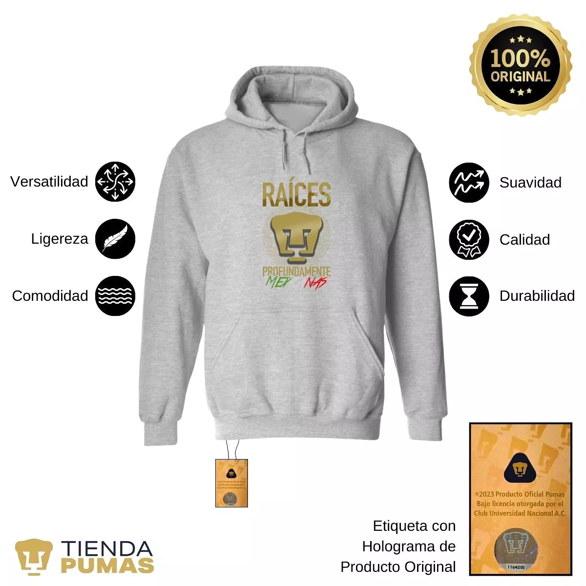 Sudadera Hombre Hoodie  Pumas UNAM Raíces