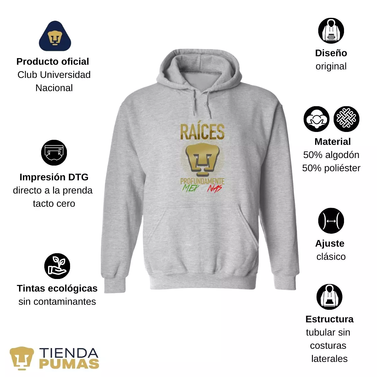 Sudadera Hombre Hoodie  Pumas UNAM Raíces