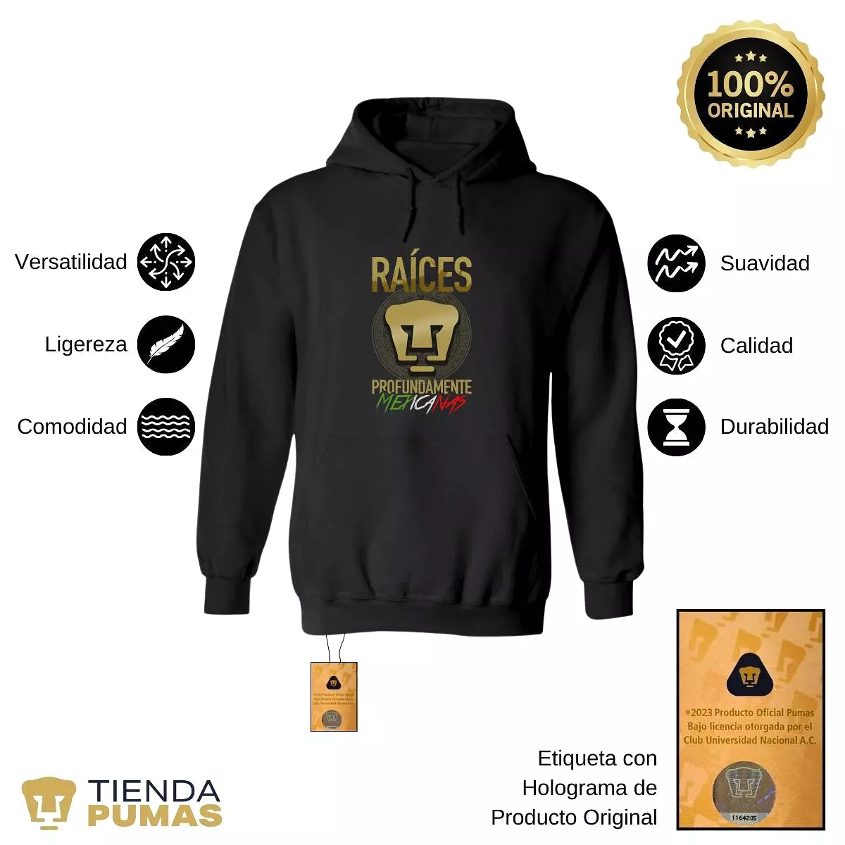 Sudadera Hombre Hoodie  Pumas UNAM Raíces