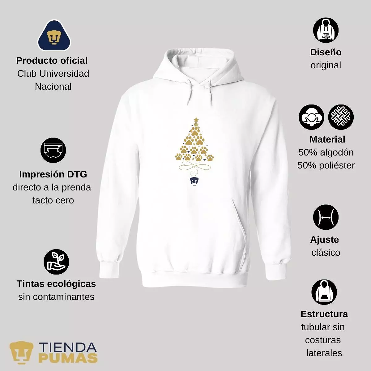 Sudadera Hombre Hoodie  Pumas UNAM rbol Navidad