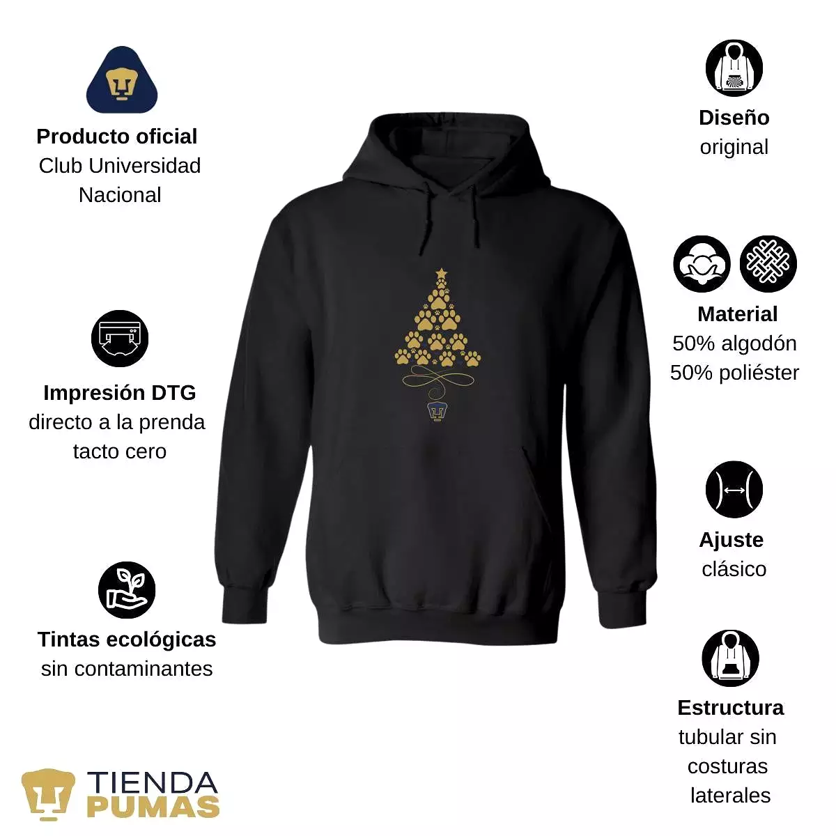 Sudadera Hombre Hoodie  Pumas UNAM rbol Navidad