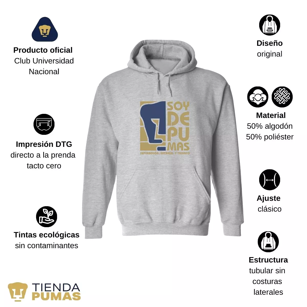 Sudadera Hombre Hoodie  Pumas UNAM Soy de Pumas