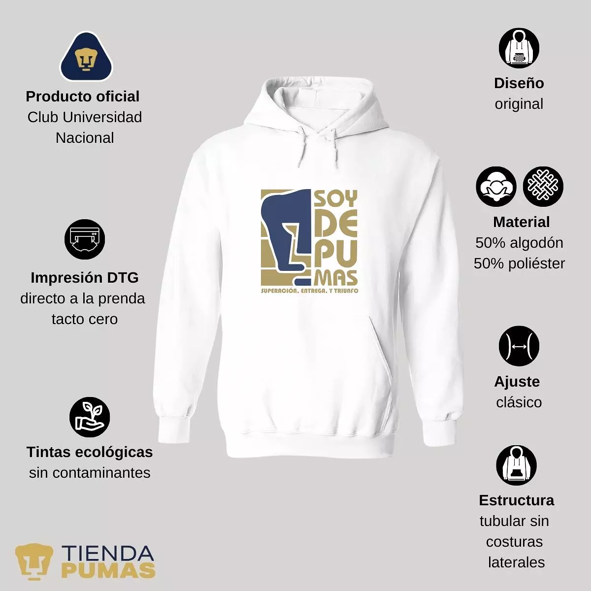 Sudadera Hombre Hoodie  Pumas UNAM Soy de Pumas