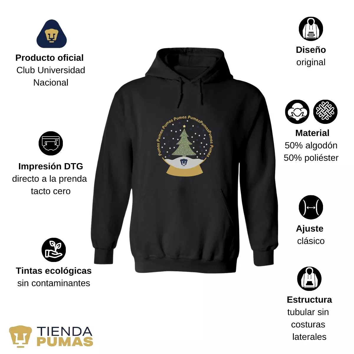 Sudadera Mujer Hoodie  Pumas UNAM Domo Nieve