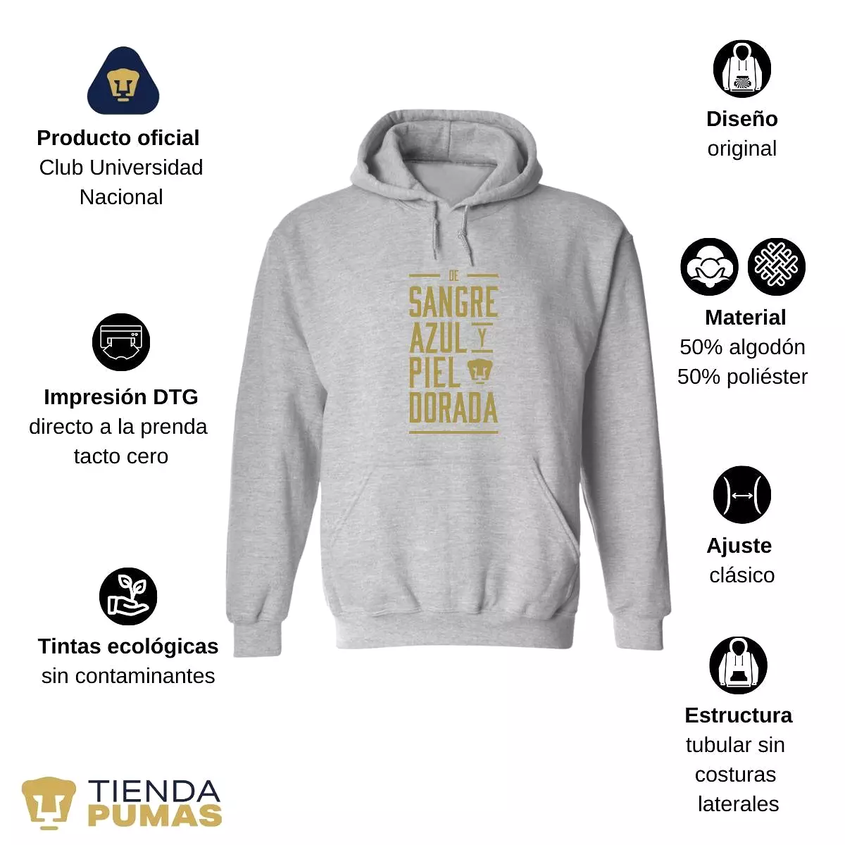 Sudadera para Hombre Hoodie Pumas UNAM De sangre azul