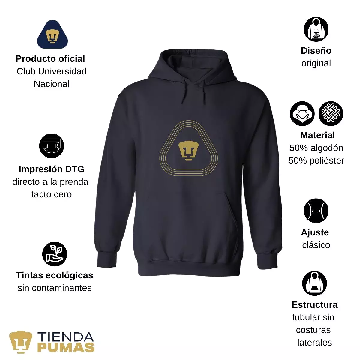 Sudadera para Hombre Hoodie Pumas UNAM Logo Líneas