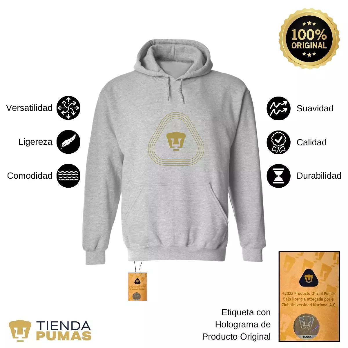 Sudadera para Hombre Hoodie Pumas UNAM Logo Líneas