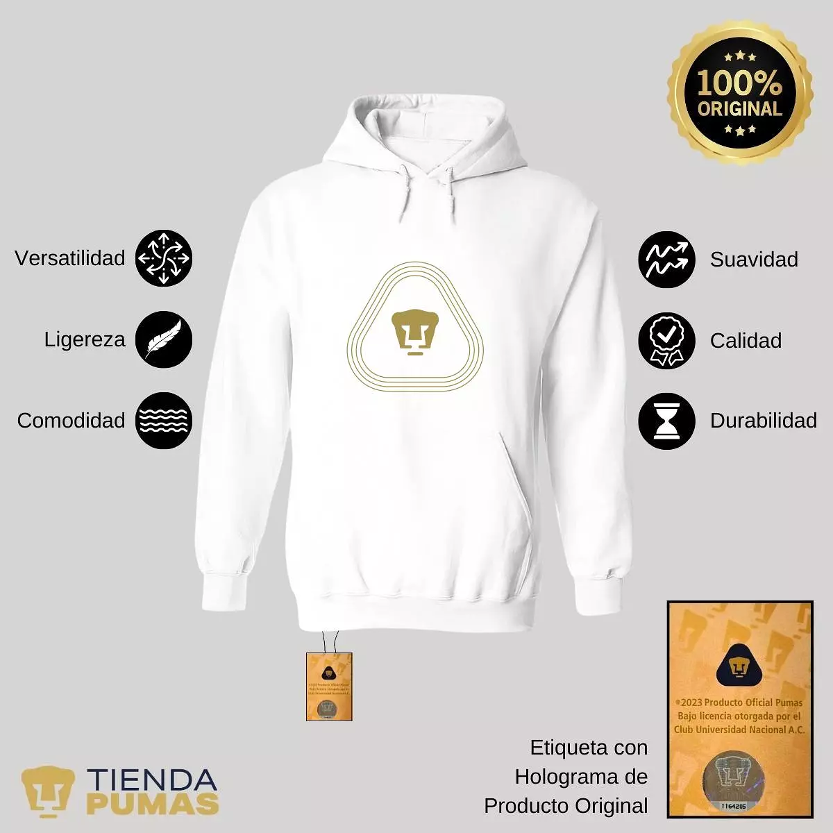 Sudadera para Hombre Hoodie Pumas UNAM Logo Líneas