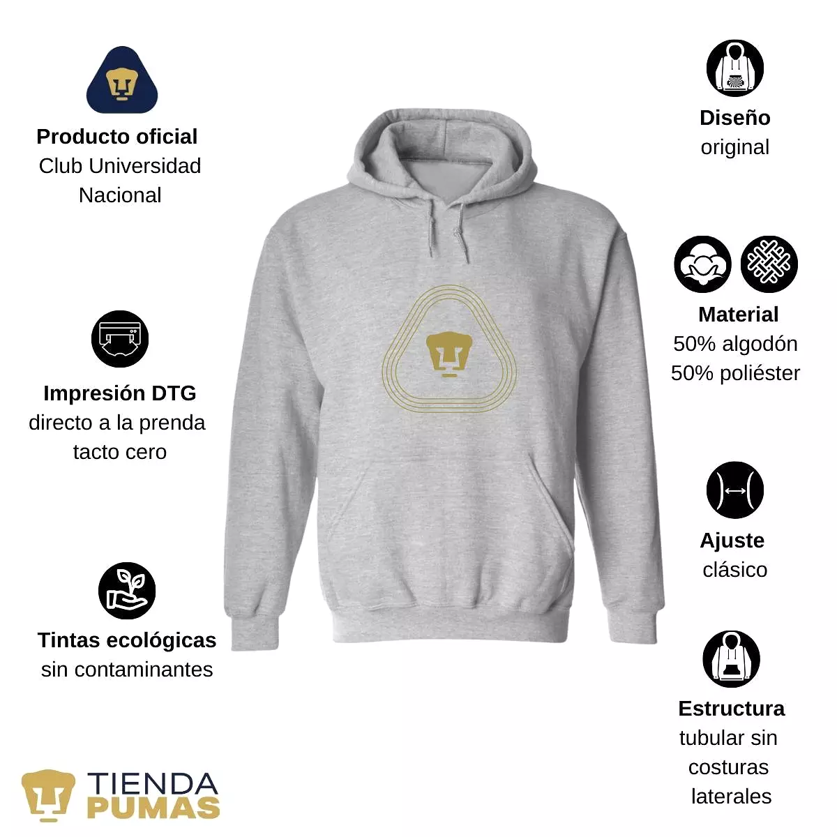 Sudadera para Hombre Hoodie Pumas UNAM Logo Líneas