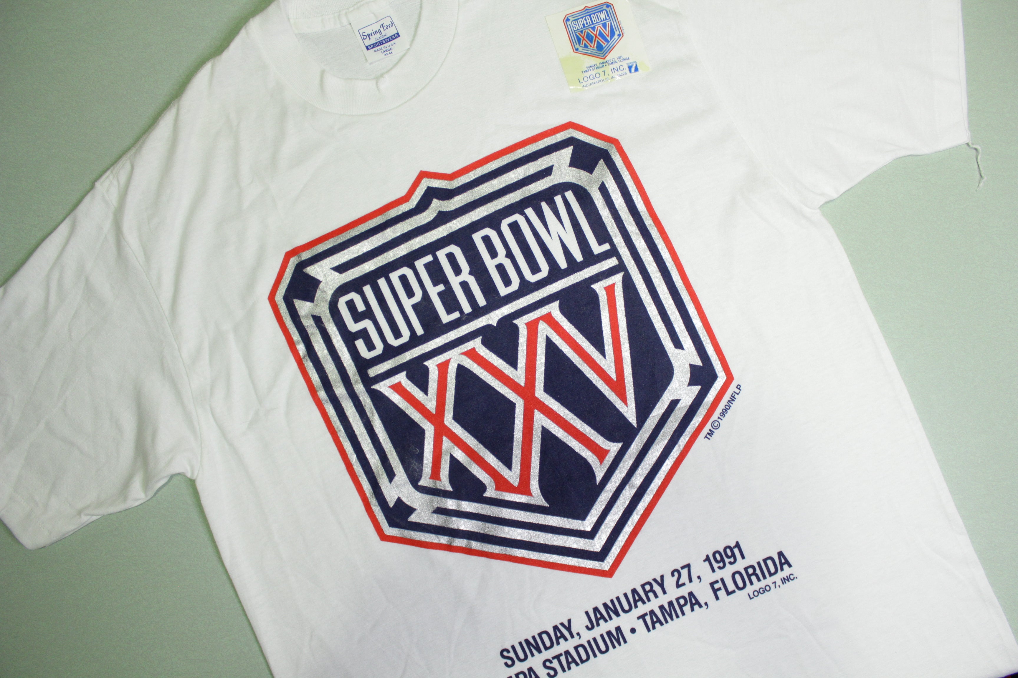 Super Bowl XXV 1991 Tampa Florida Vintage Deadstock Logo 7 USA Single Stitch T-Shirt