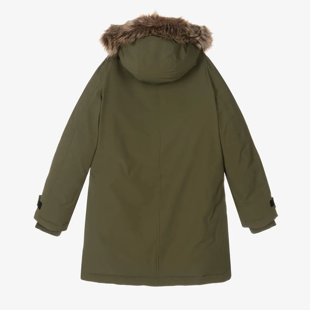 Teen Boys Green Down Parka Coat