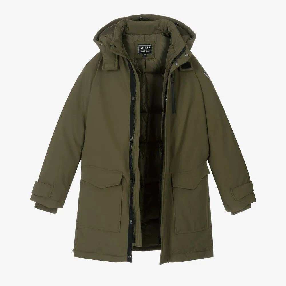 Teen Boys Green Down Parka Coat