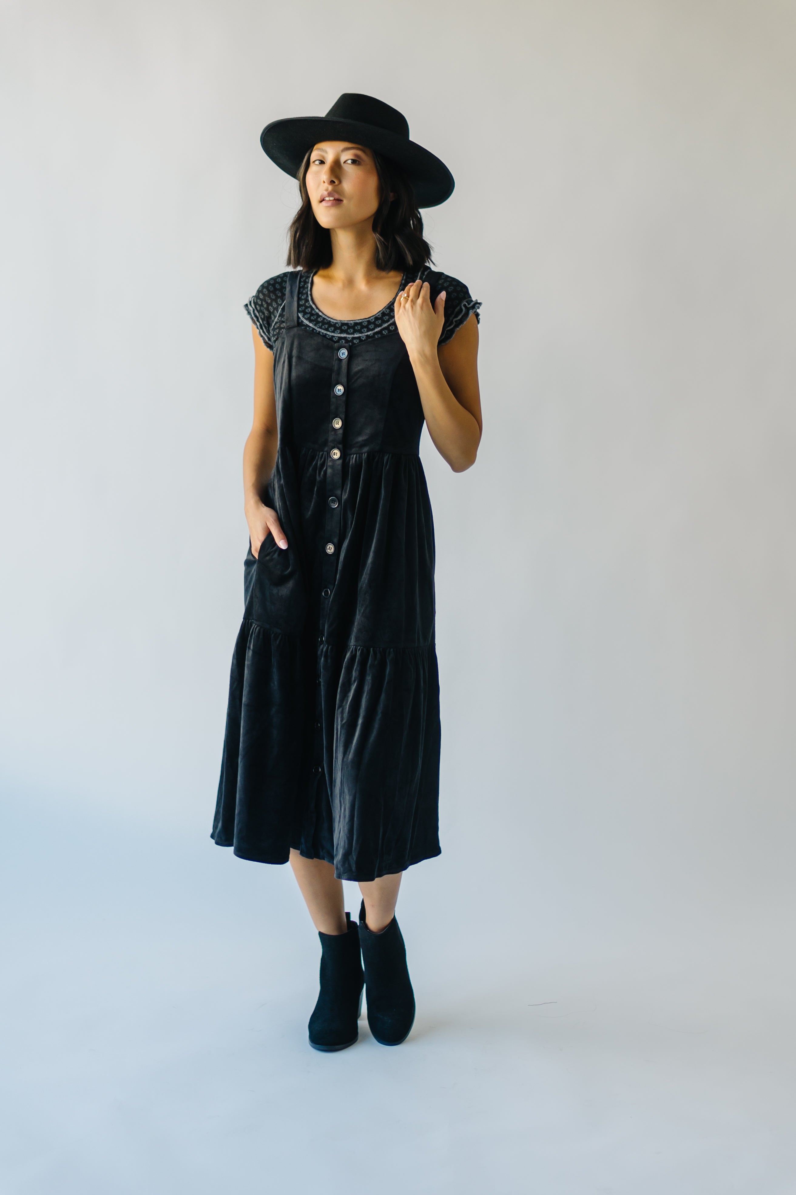 The Bremen Velvet Tank Midi Dress in Black