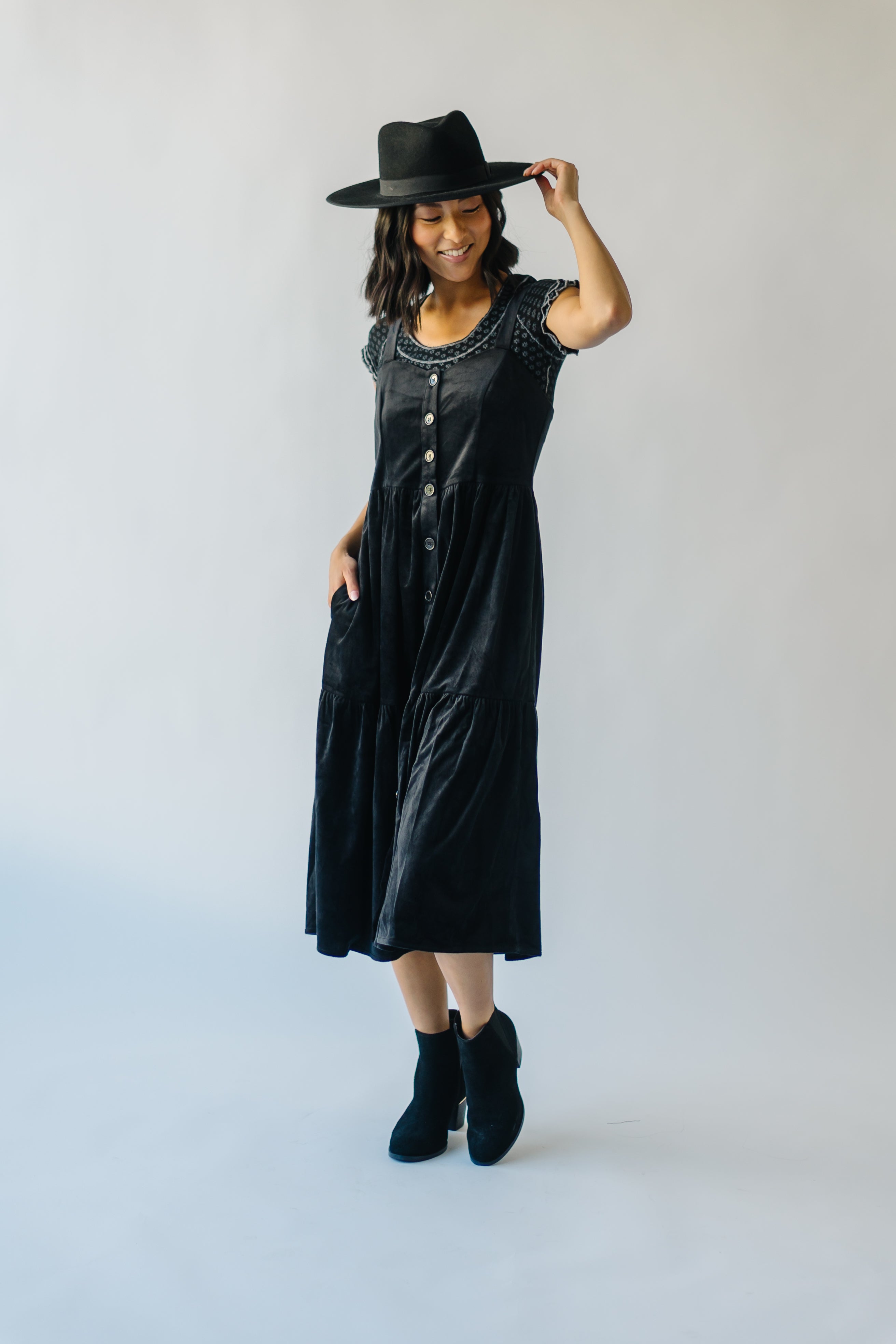 The Bremen Velvet Tank Midi Dress in Black