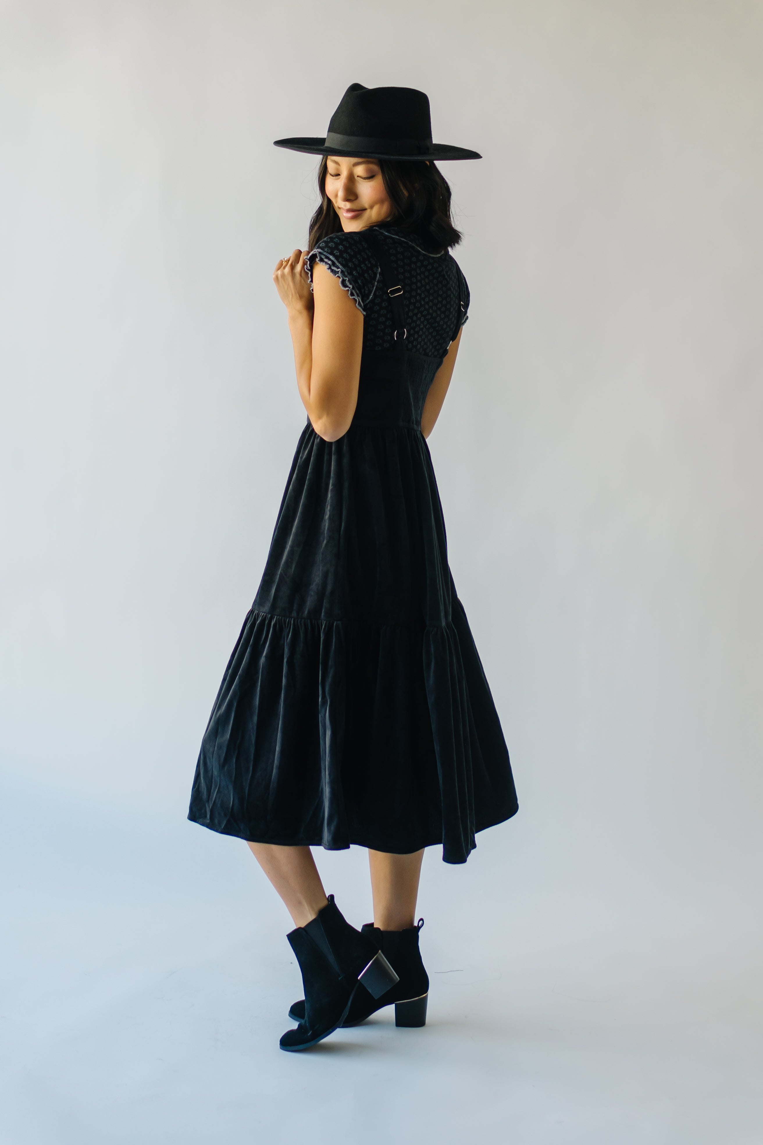 The Bremen Velvet Tank Midi Dress in Black