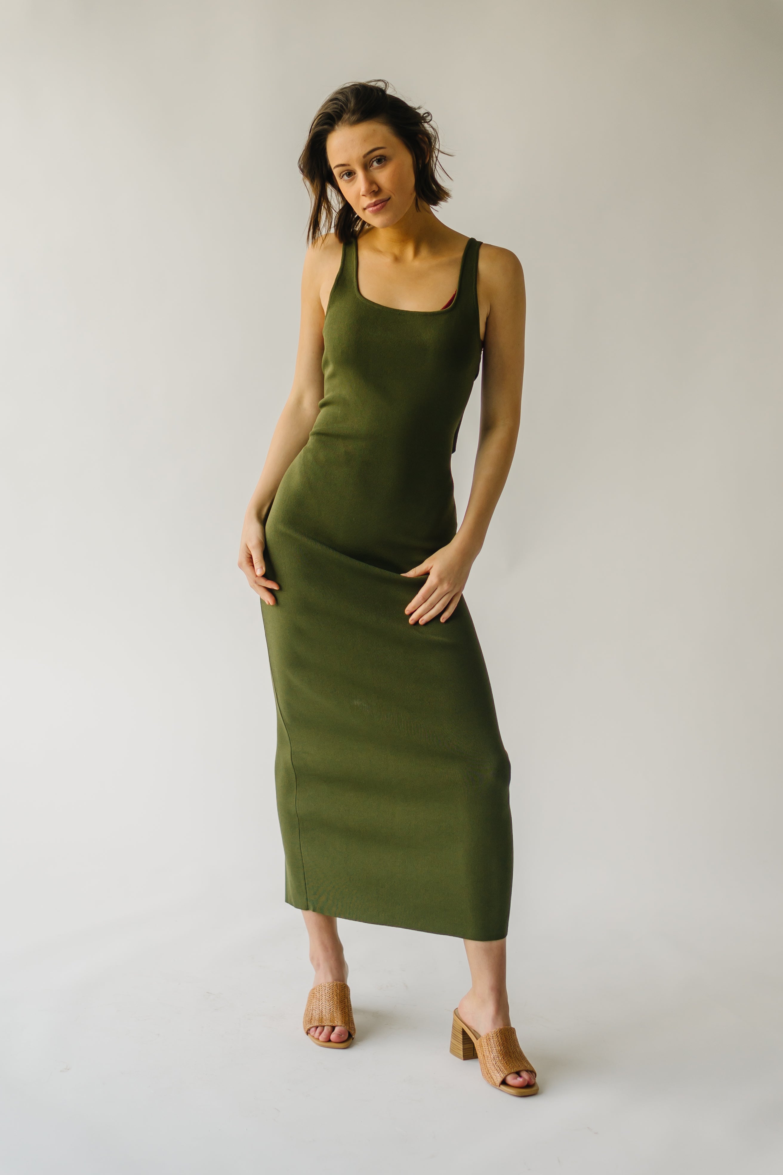 The Dray Tank Midi Dress in Olive Green