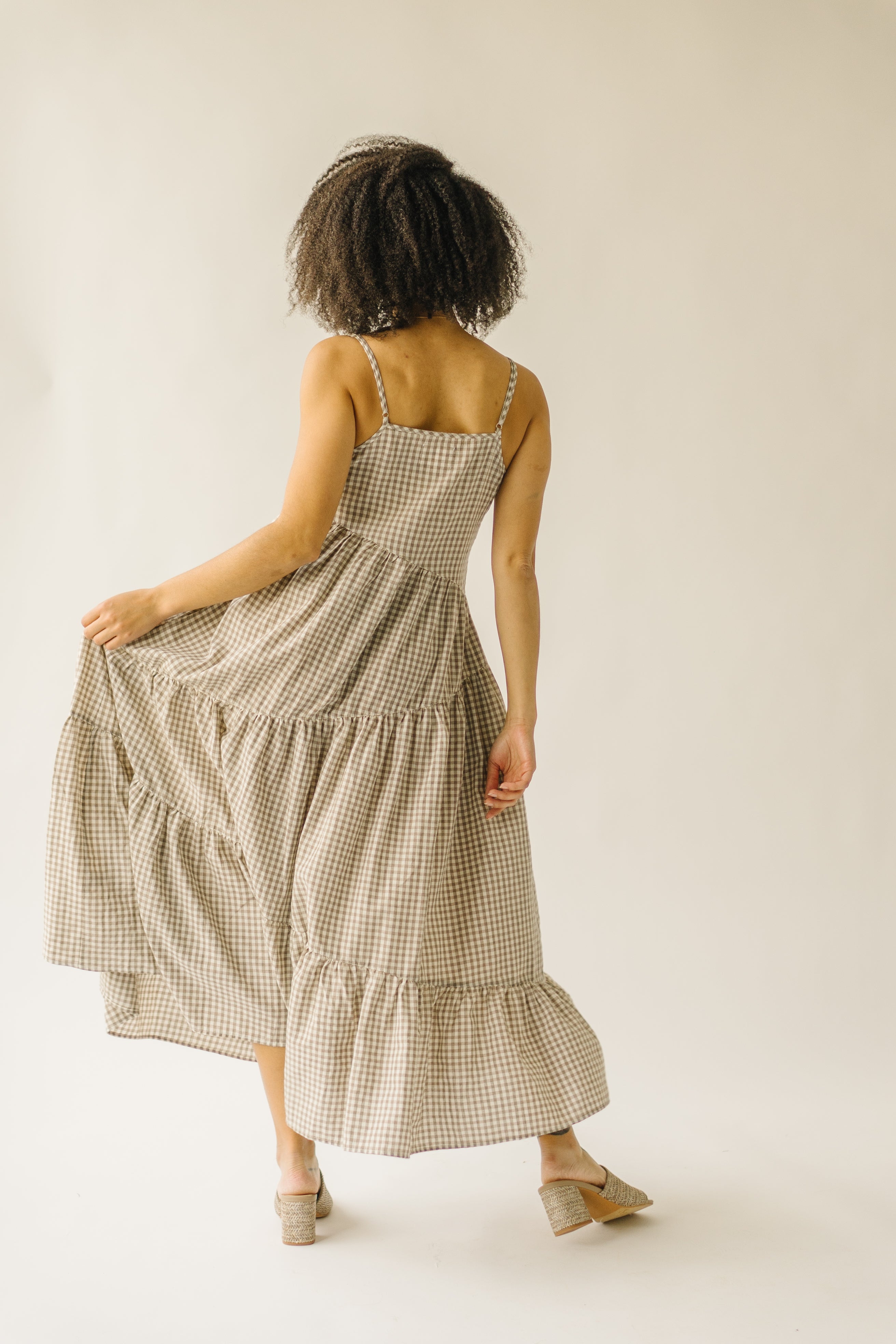 The Helton Plaid Tank Maxi Dress in Taupe