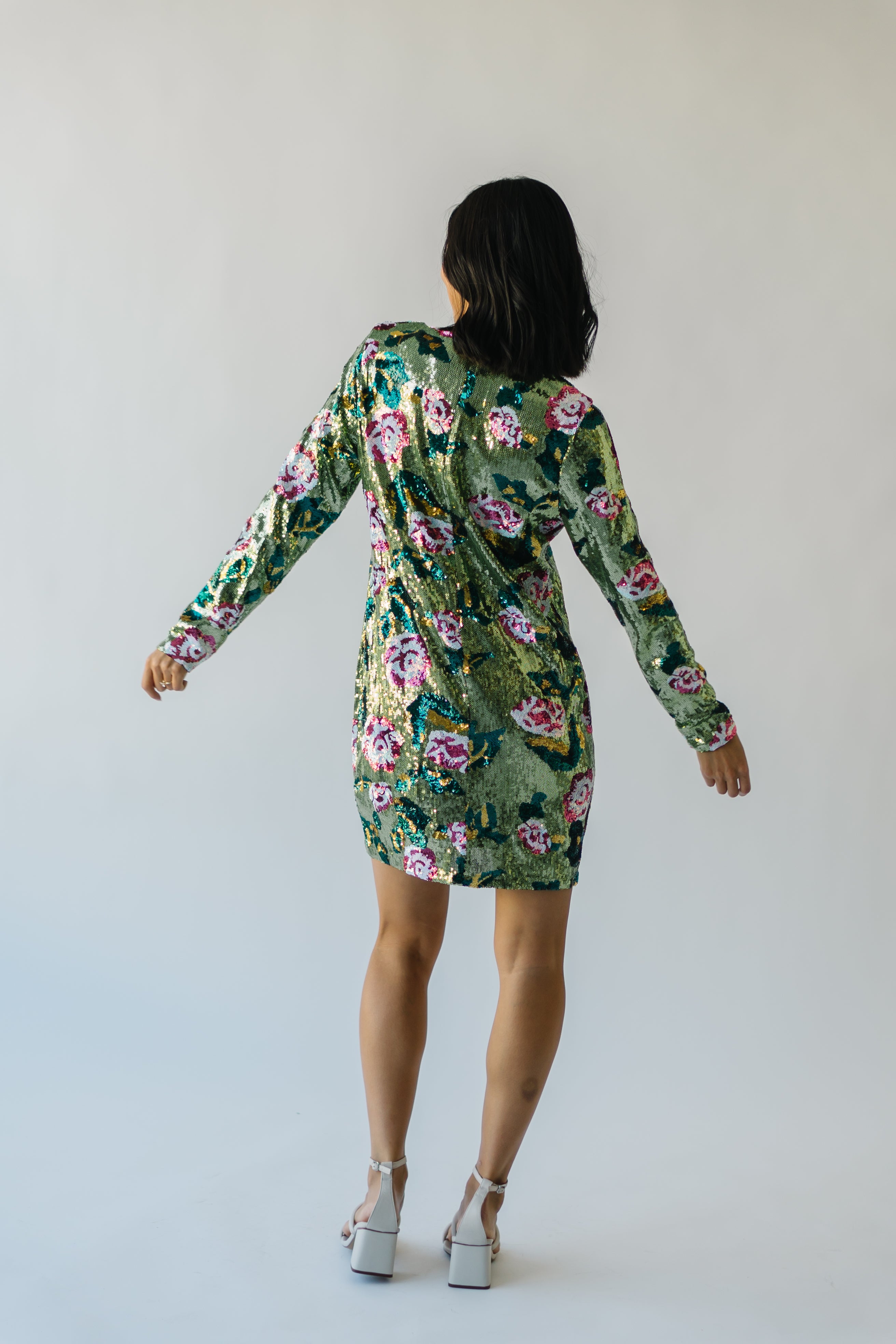 The Orick Floral Sequin Dress in Green