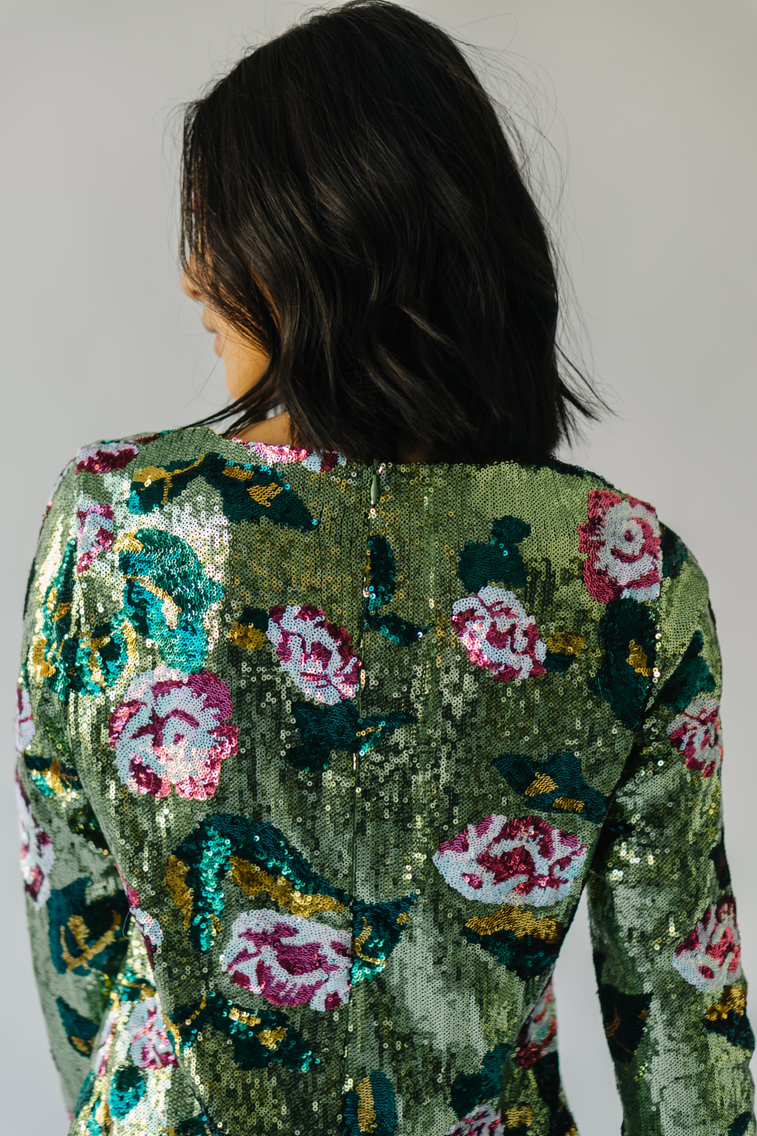 The Orick Floral Sequin Dress in Green