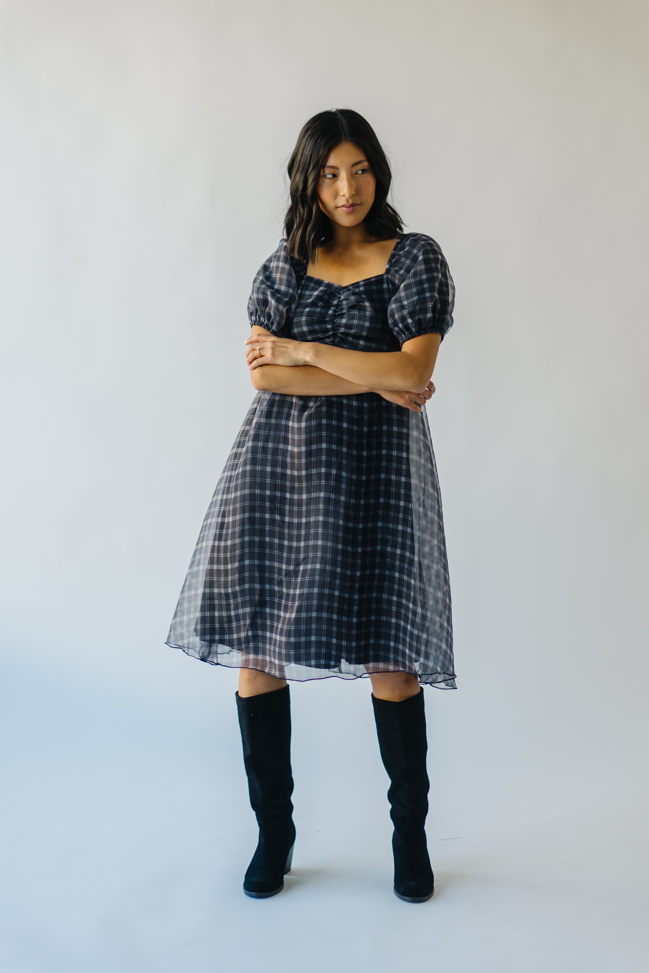 The Osburn Babydoll Dress in Black Plaid