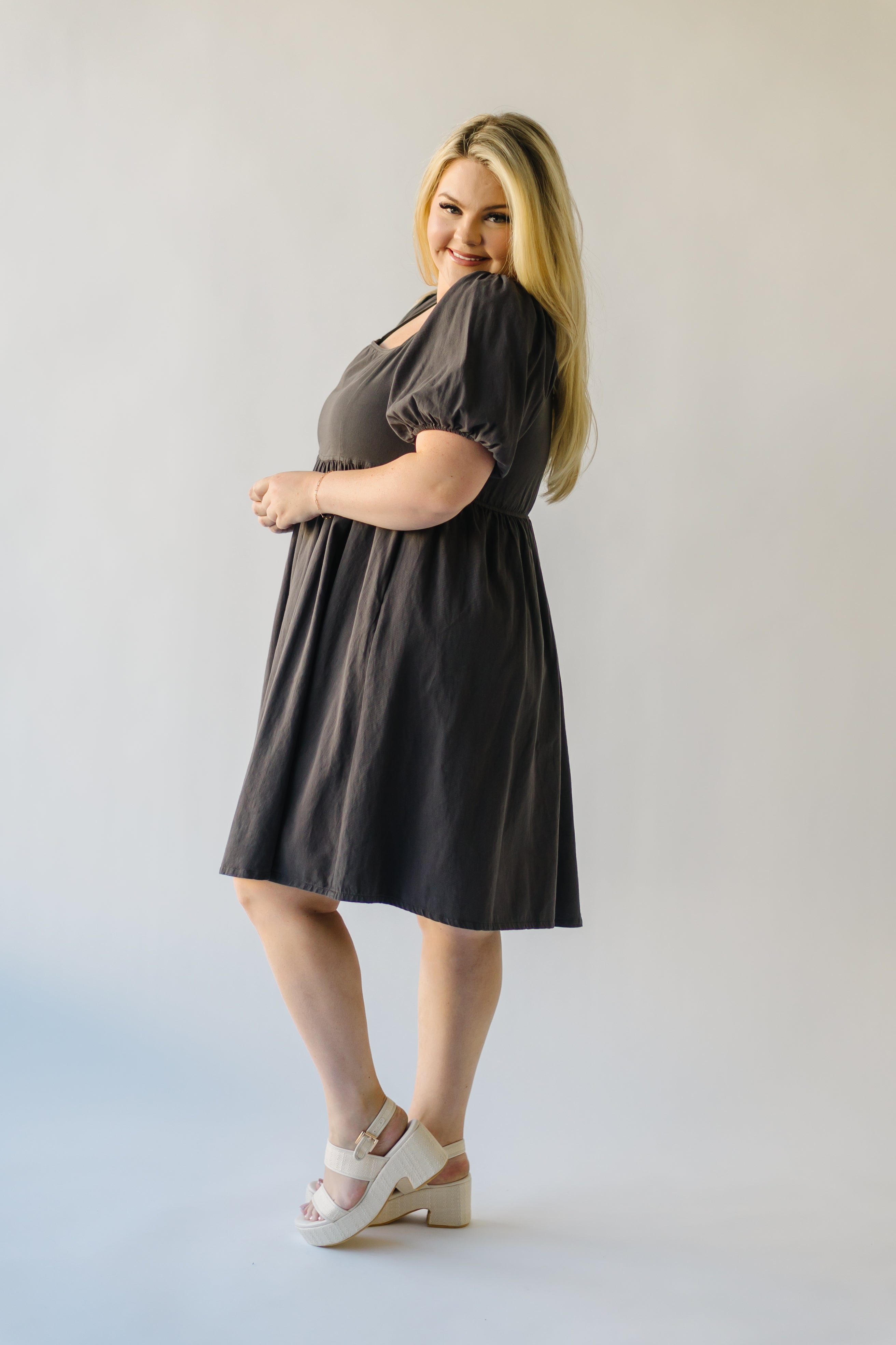 The Remerton Tie Detail Dress in Charcoal