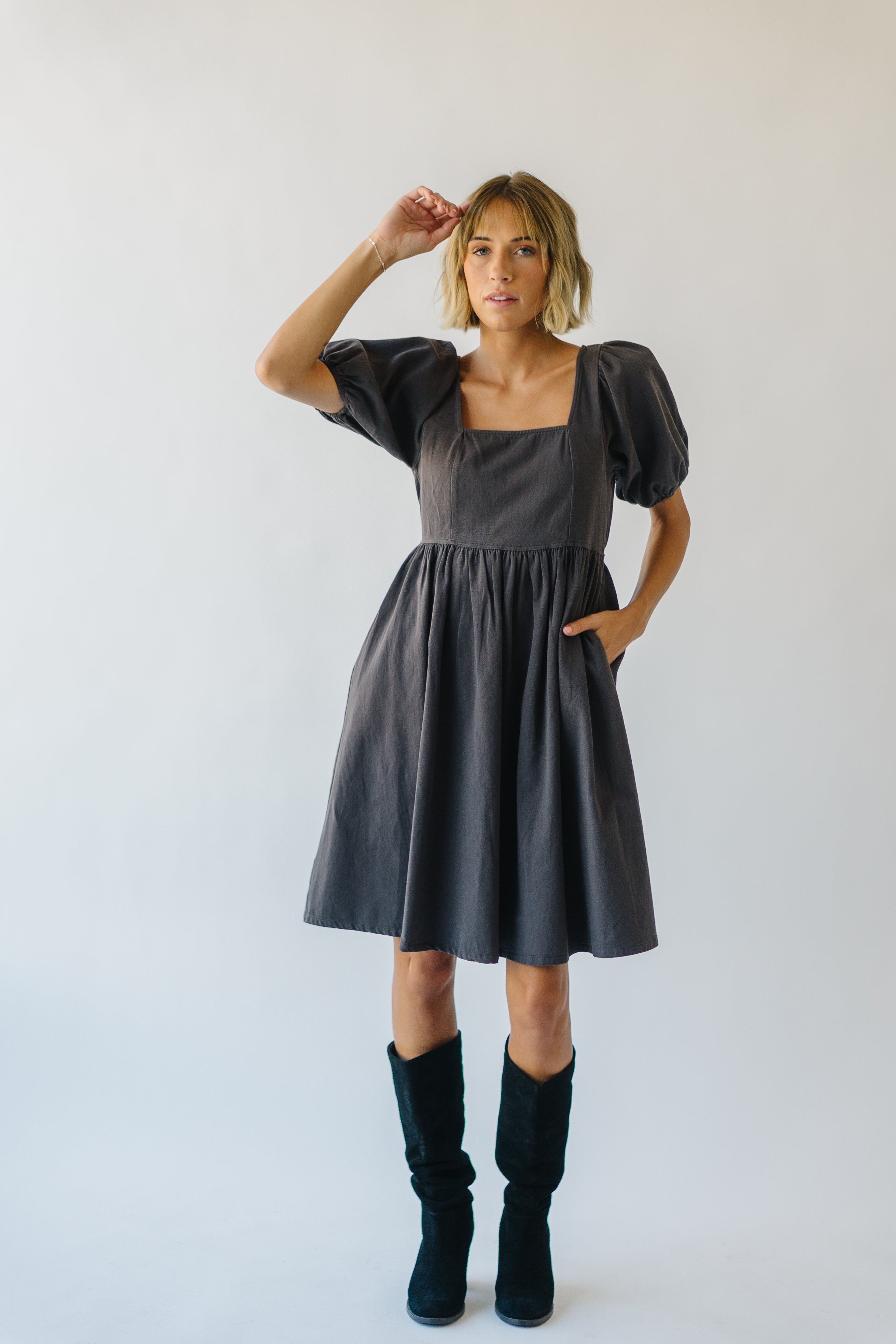 The Remerton Tie Detail Dress in Charcoal