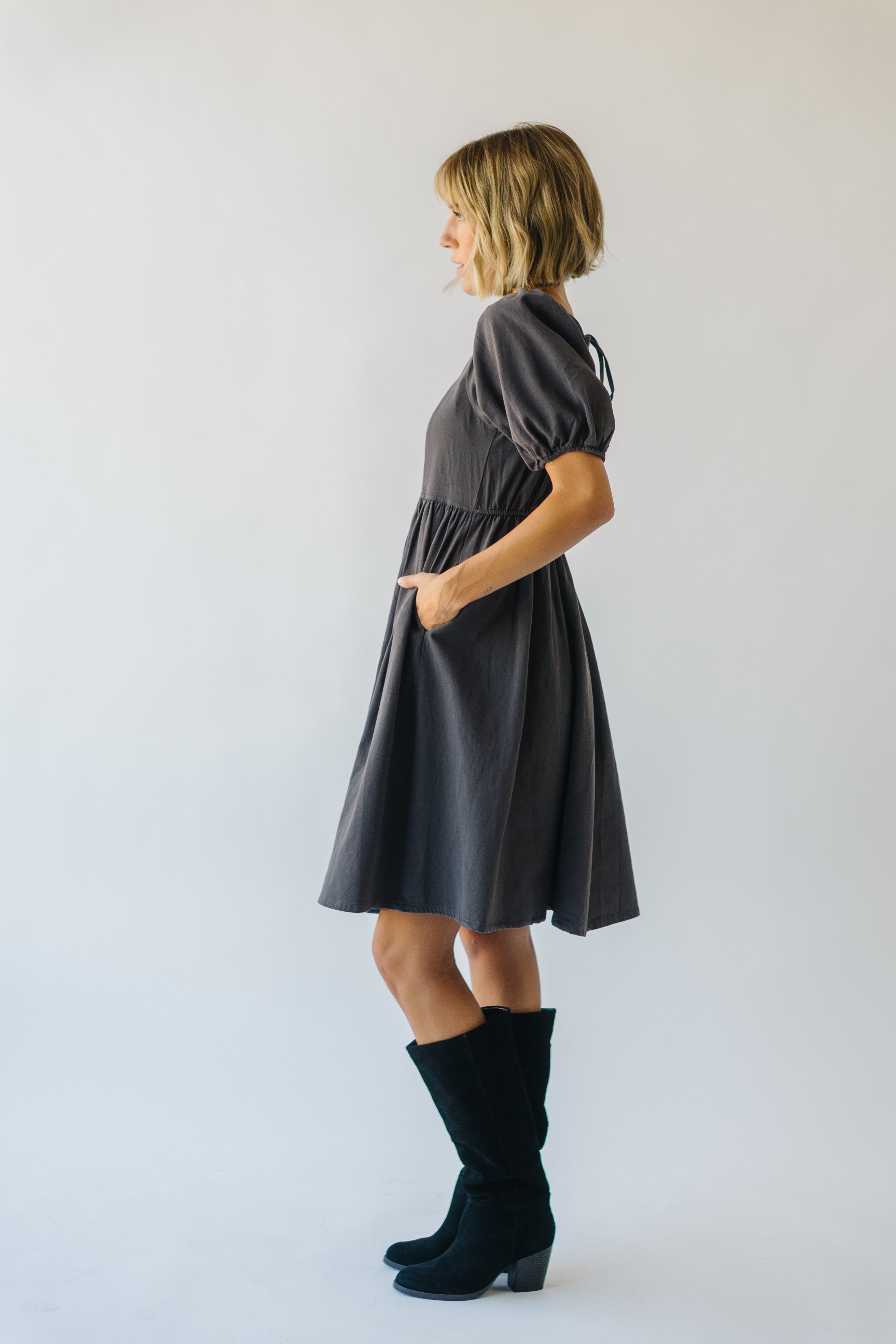 The Remerton Tie Detail Dress in Charcoal