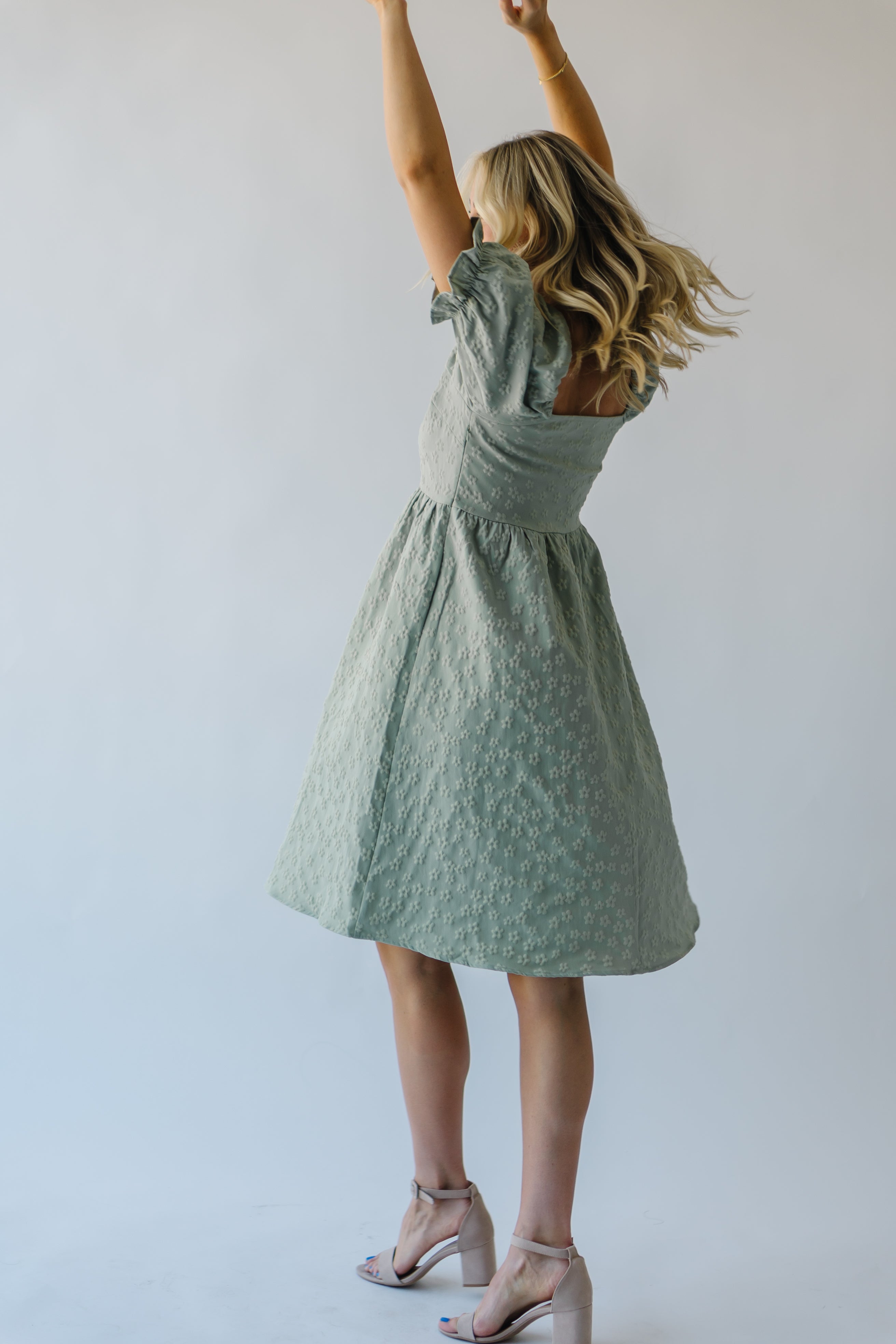 The Shasta Floral Square Neck Dress in Dusty Sage