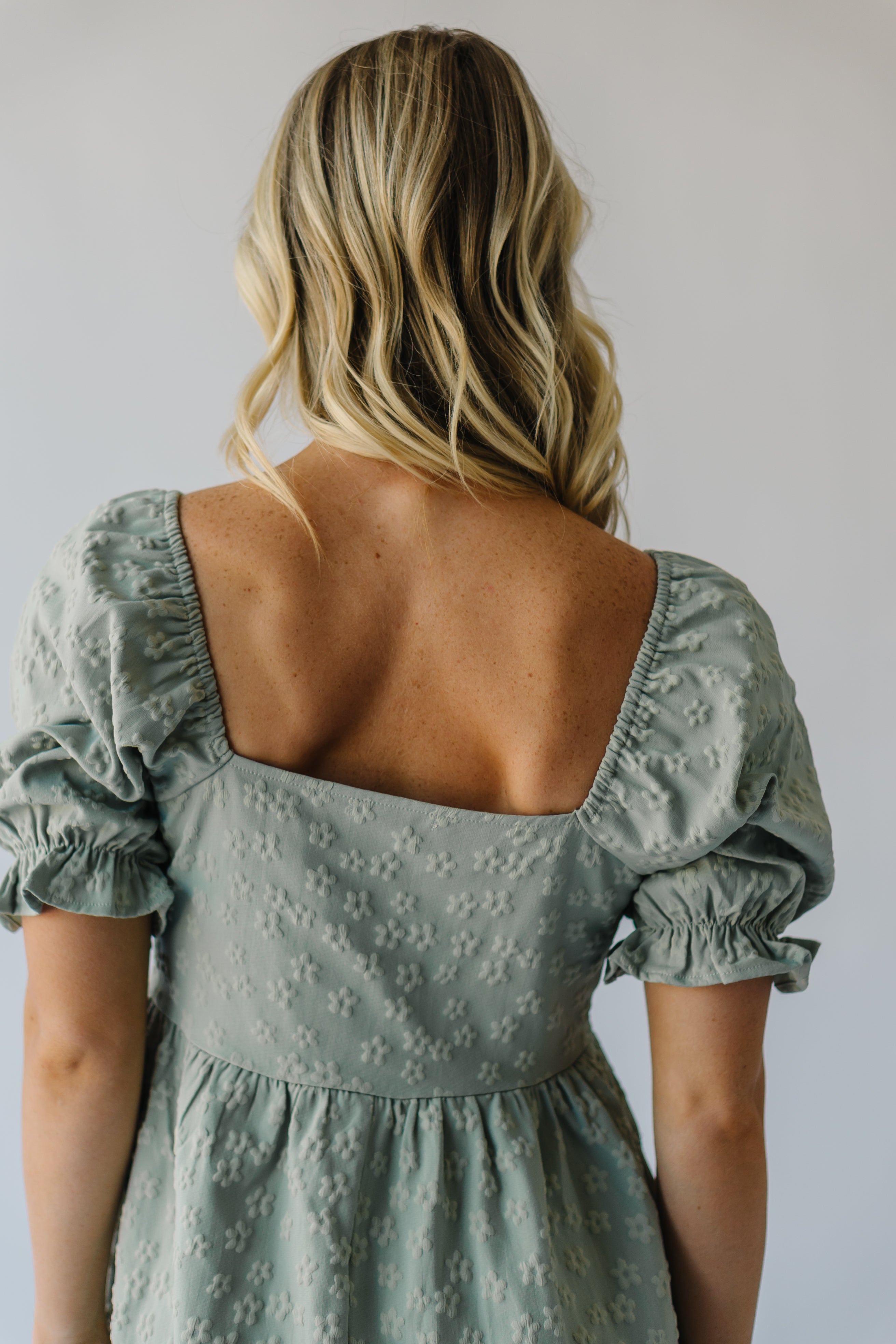 The Shasta Floral Square Neck Dress in Dusty Sage