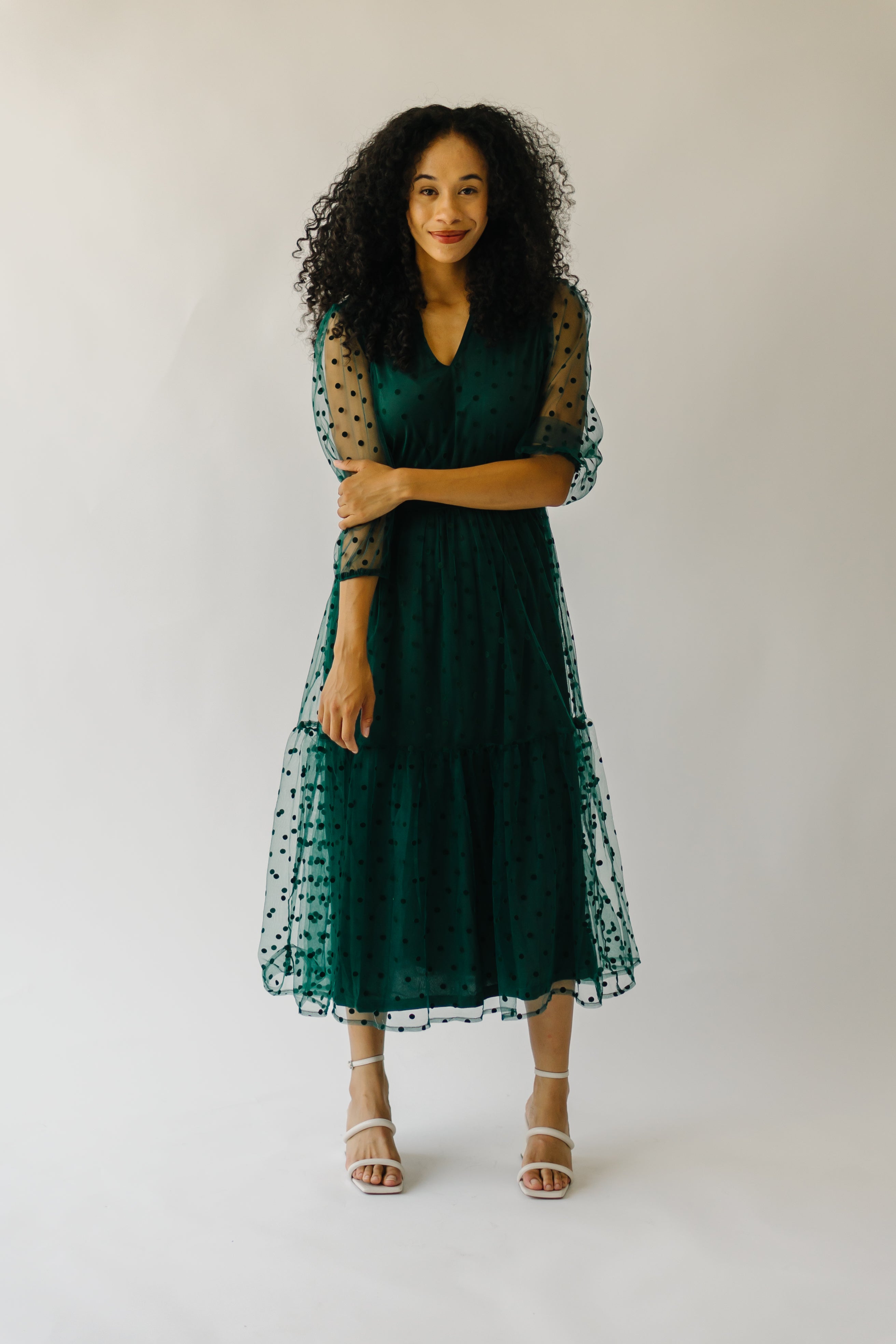 The Tayden Dot Detail Dress in Forest Green