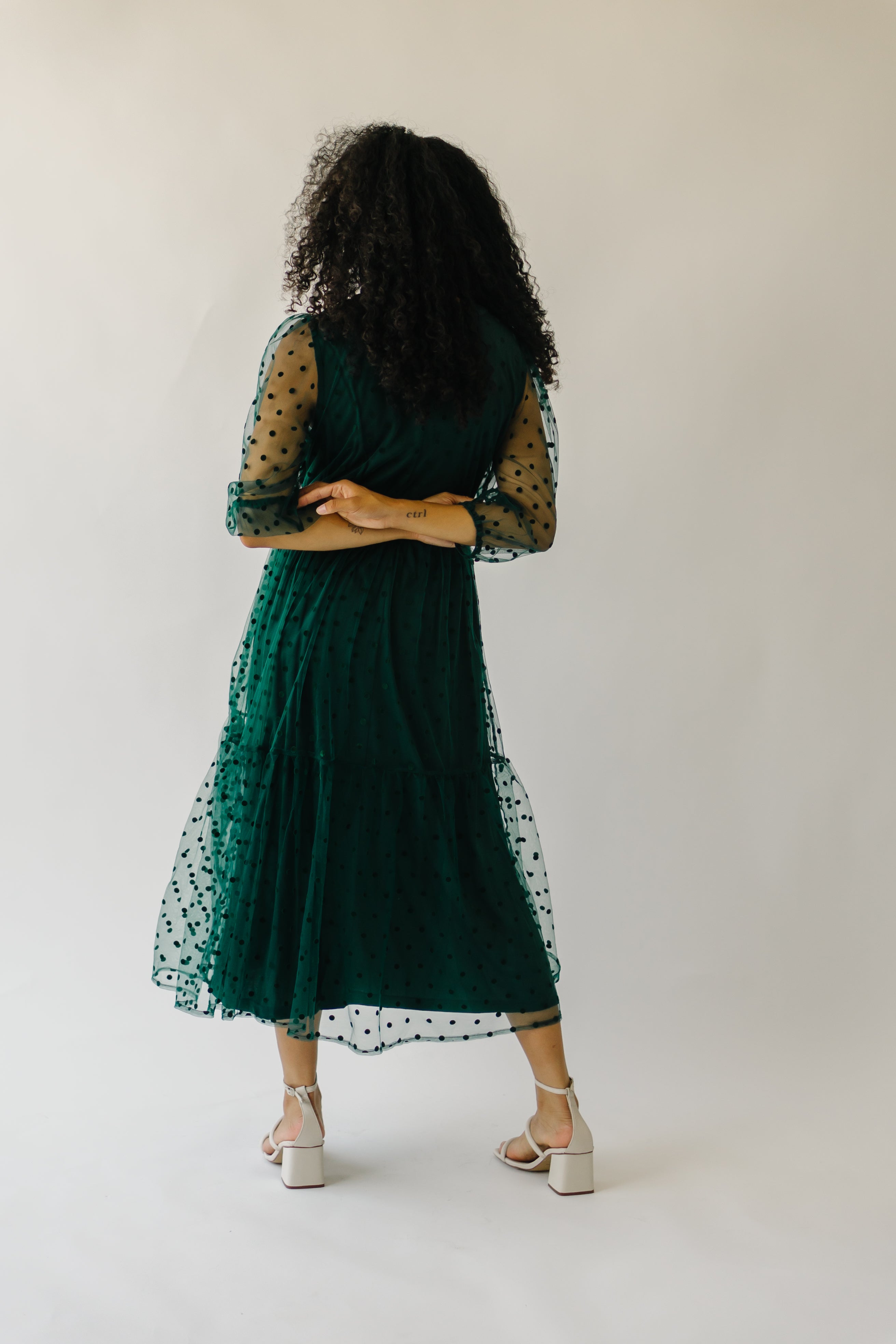 The Tayden Dot Detail Dress in Forest Green