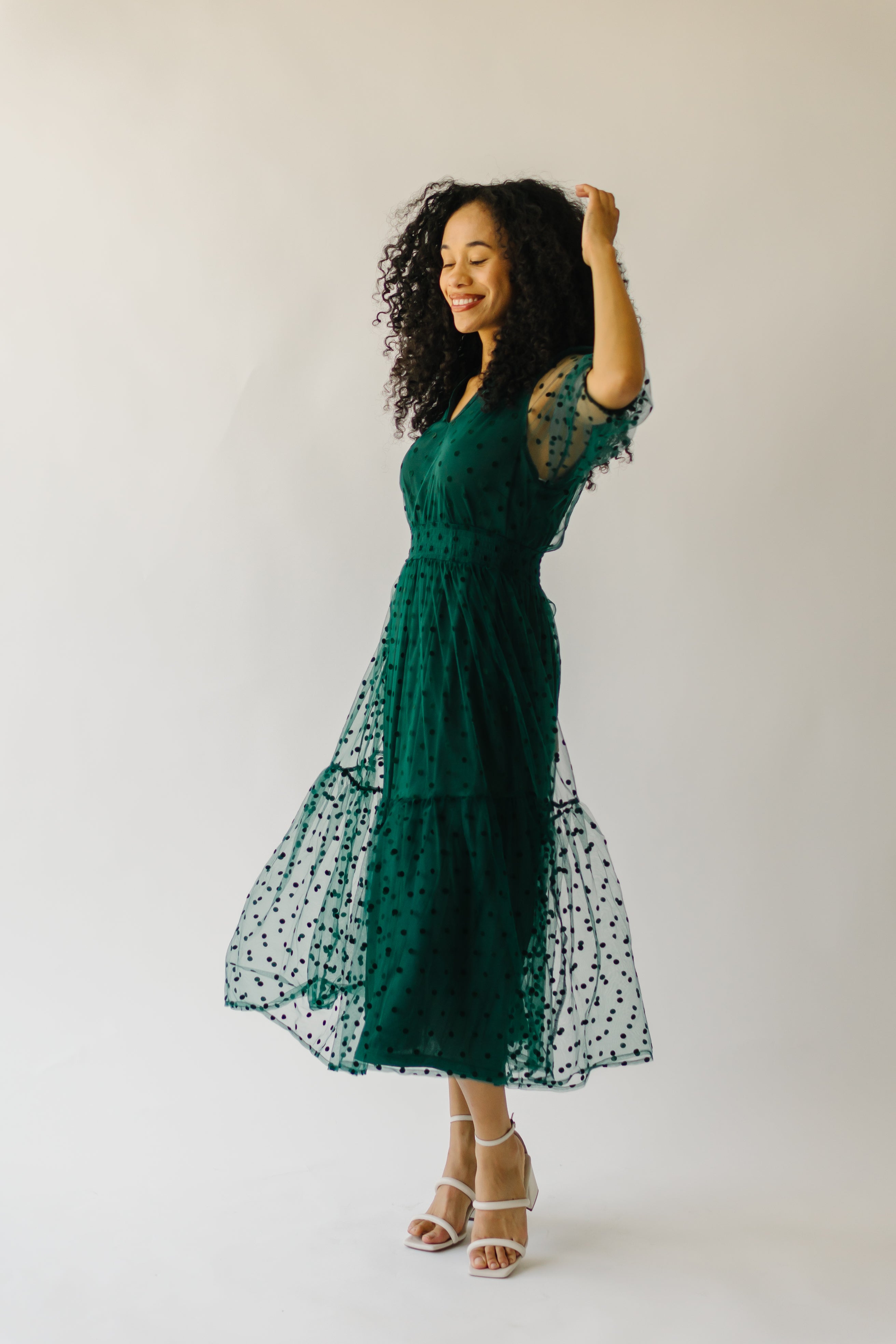 The Tayden Dot Detail Dress in Forest Green