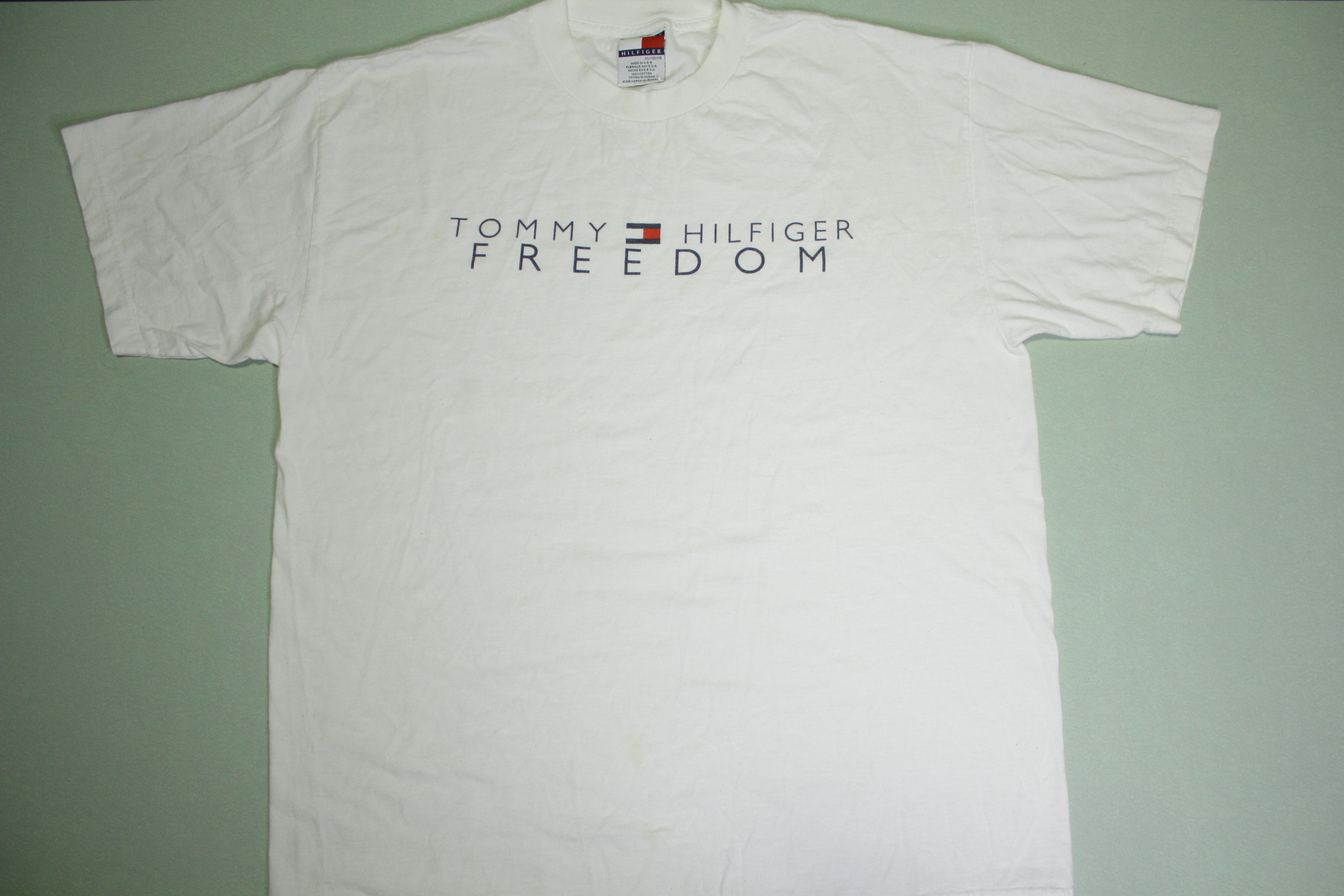 Tommy Hilfiger Freedom Vintage Flag Spellout 90's Made In USA T-Shirt