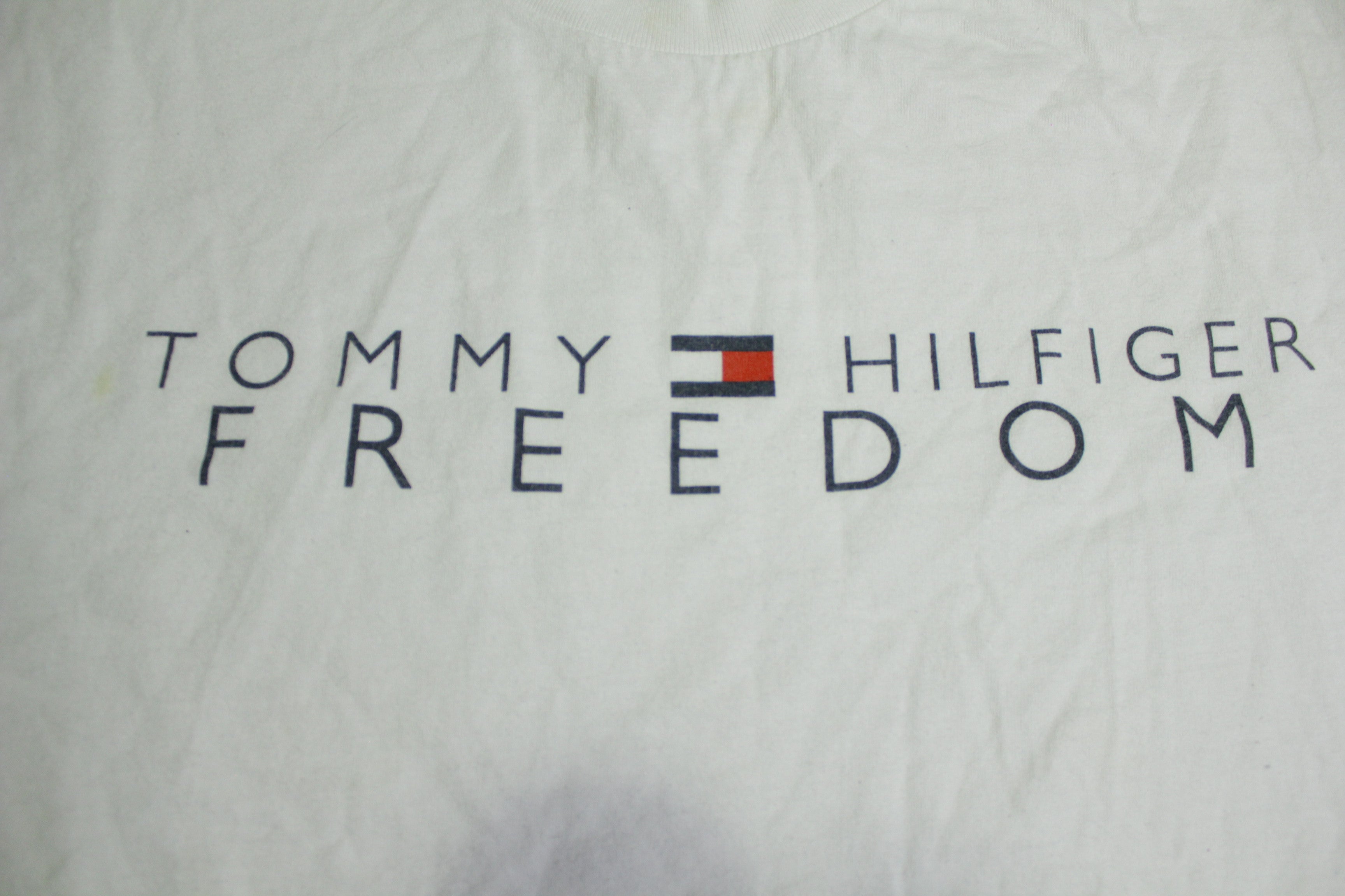 Tommy Hilfiger Freedom Vintage Flag Spellout 90's Made In USA T-Shirt