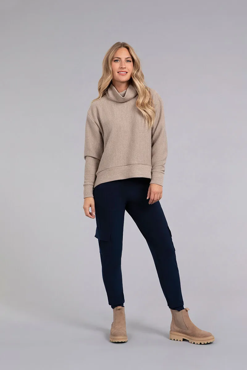 Turtle Neck High Low Rib Sweater | Camel