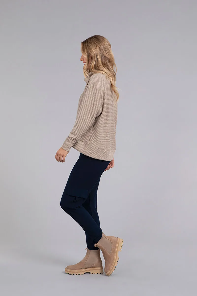 Turtle Neck High Low Rib Sweater | Camel