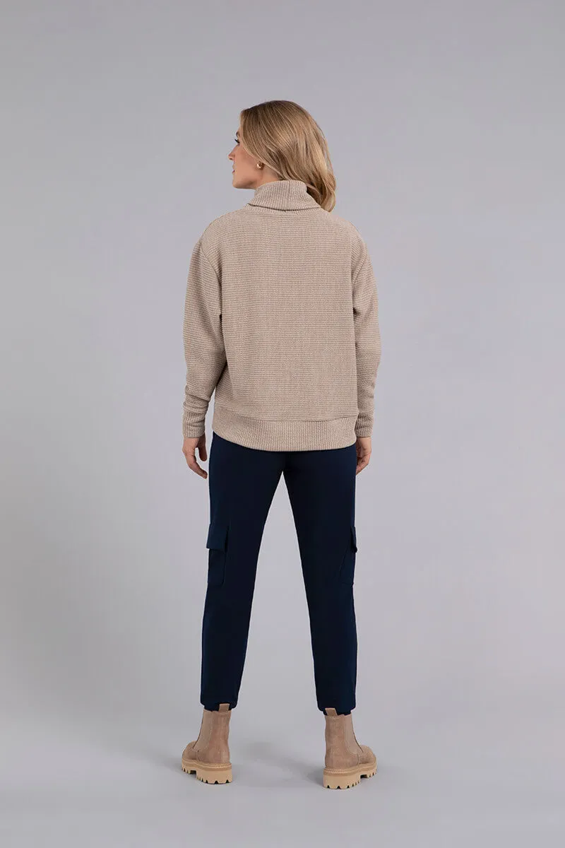 Turtle Neck High Low Rib Sweater | Camel