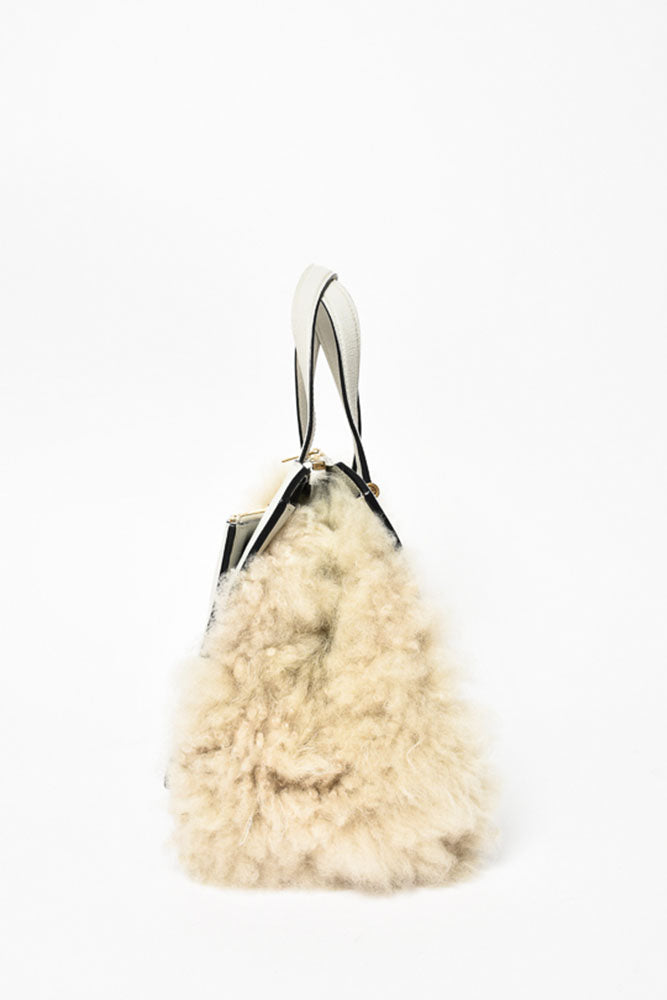 Valextra Grey Leather Fur Sided Top Handle w/ Strap