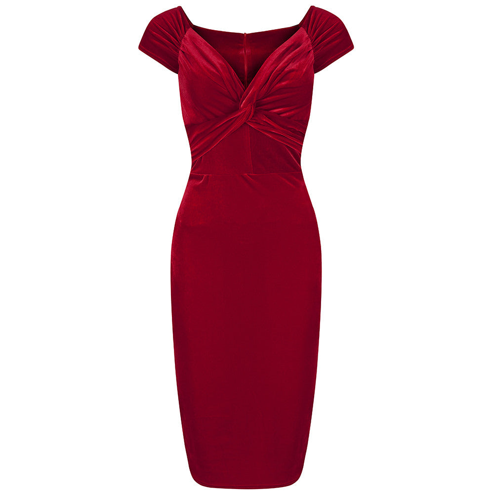 Vintage 1940s Red Velour Crossover Wiggle Dress