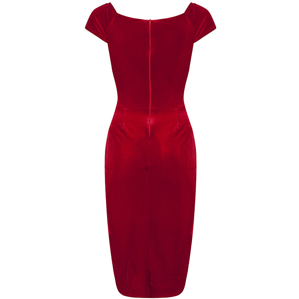 Vintage 1940s Red Velour Crossover Wiggle Dress