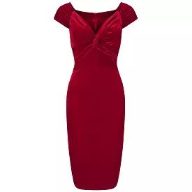 Vintage 1940s Red Velour Crossover Wiggle Dress