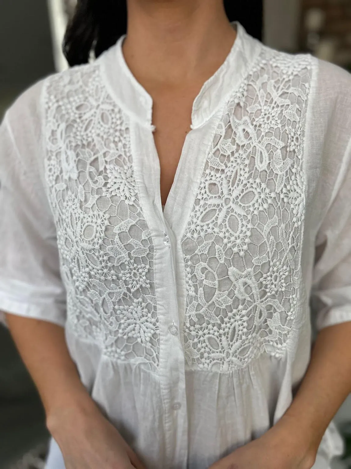 White Crochet Detail Blouse Billie