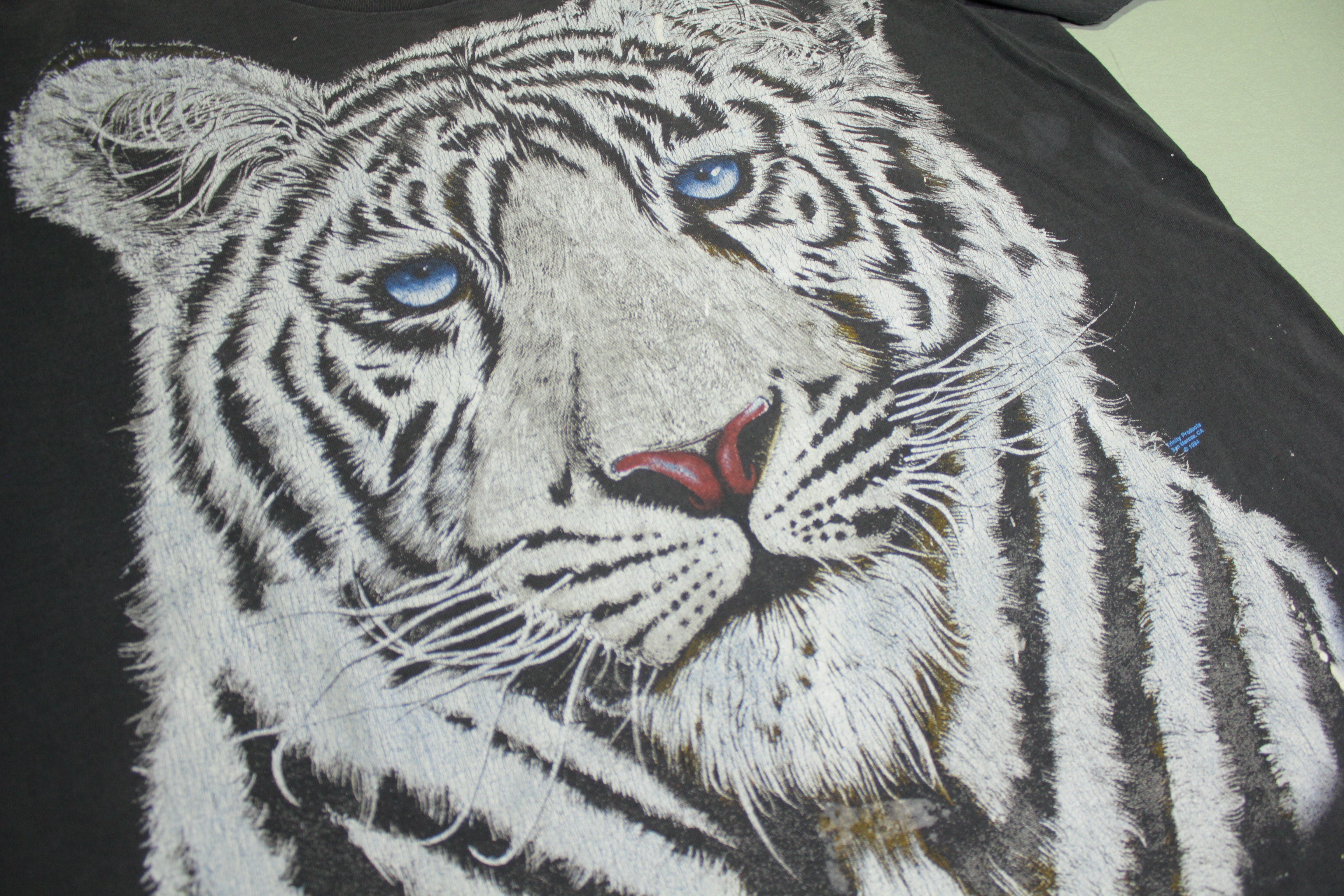 White Tiger Vintage 90's Big Print Animal Wildlife Single Stitch T-Shirt