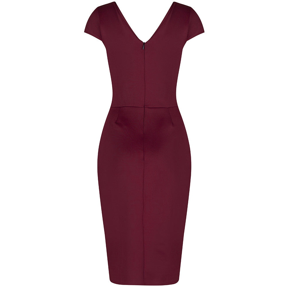 Wine Capped Sleeve Bodycon Wiggle Dress