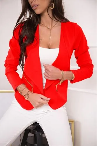 Women's Blazer Long Sleeve Blazers Zipper Business Solid Color