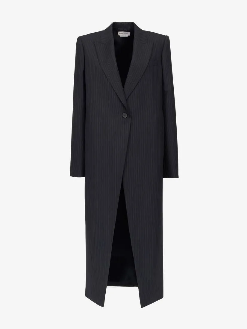 Women's Pinstripe Cutaway Coat in Navy